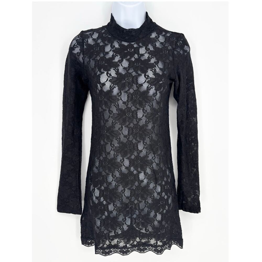 Rue 21 Black Lace Floral Mesh Stretch Faux Collar Mini Dress Size M